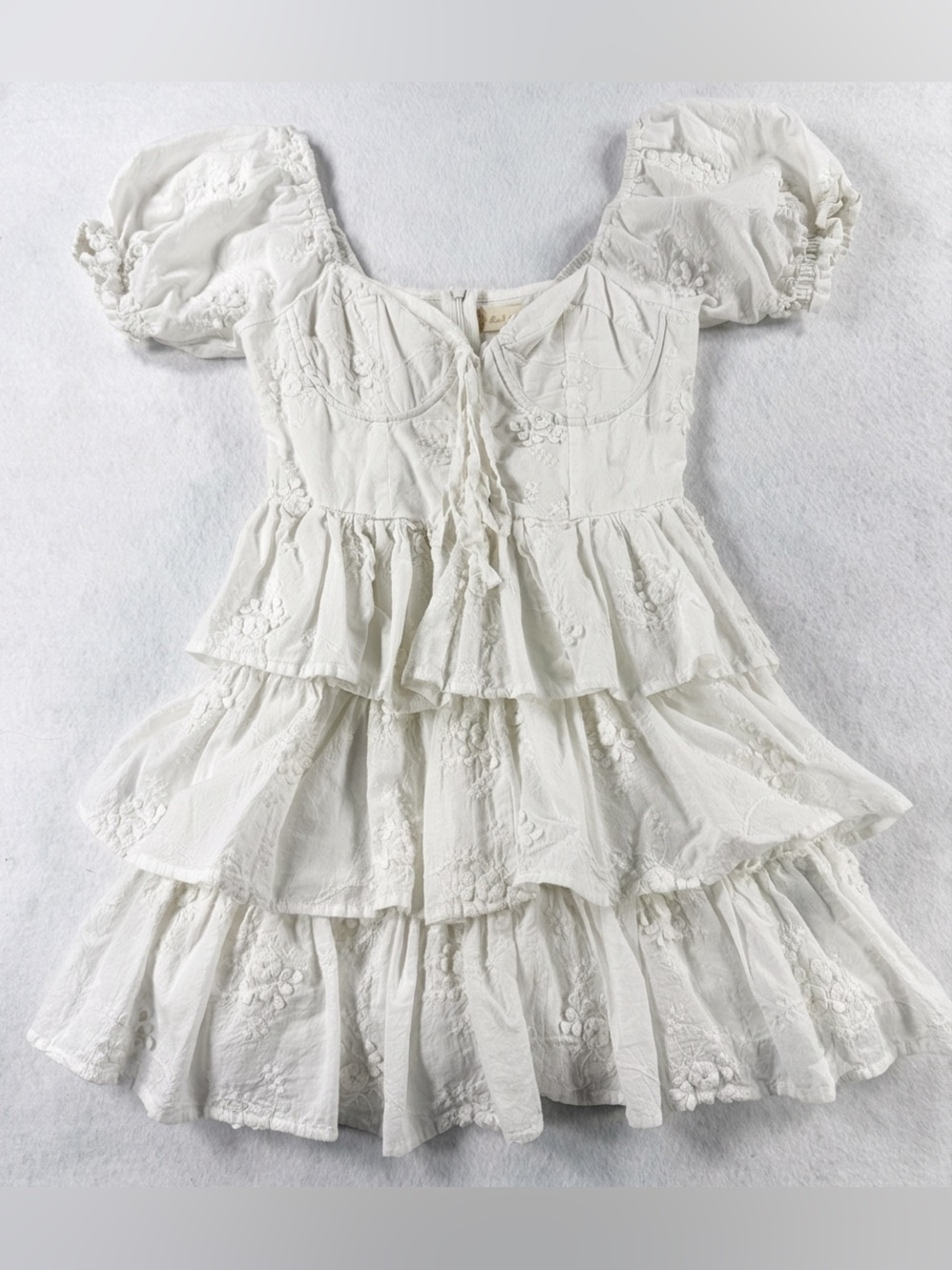 Altar'd State White Tiered Eyelet Dress with Puff Sleeves